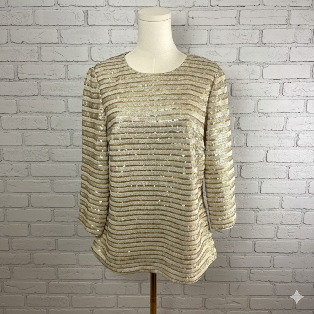 Boden Gold and White Sequin Blouse